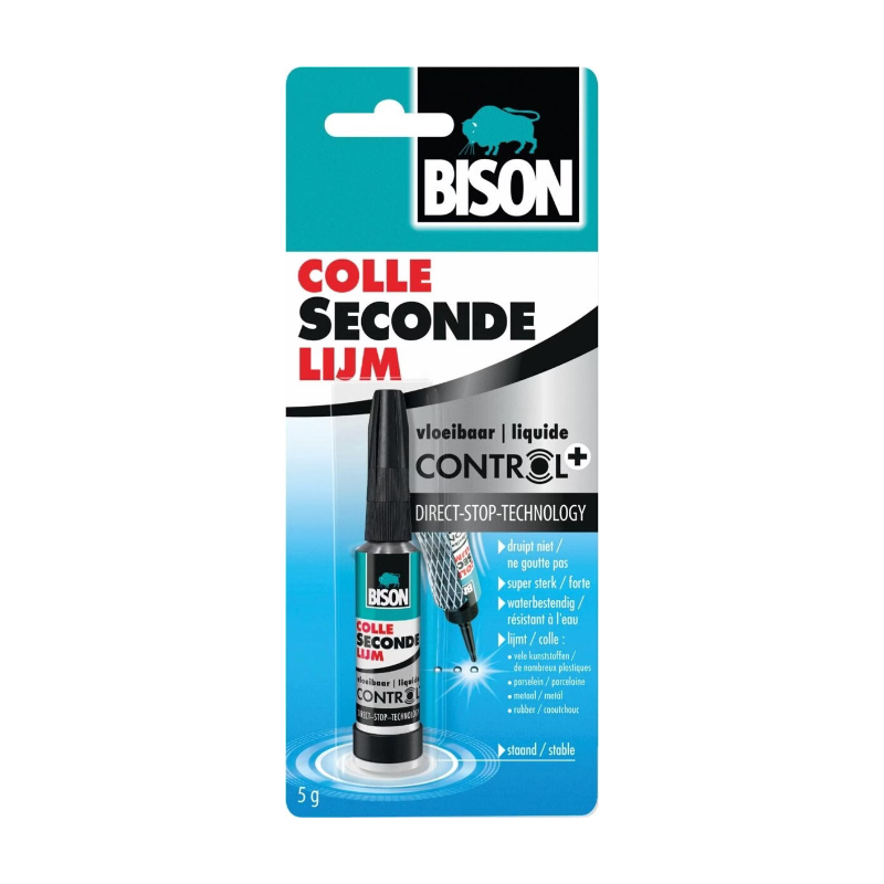 Bison Secondelijm Vloeibaar Control 5g, sterke secondelijm, direct stop technologie, vaatwasser bestendig, water resistent, voor iedere reparatie in en om het huis