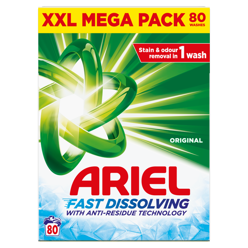 Ariel Fast Dissolving Washing Powder 4Kg, 80 Washes, Original