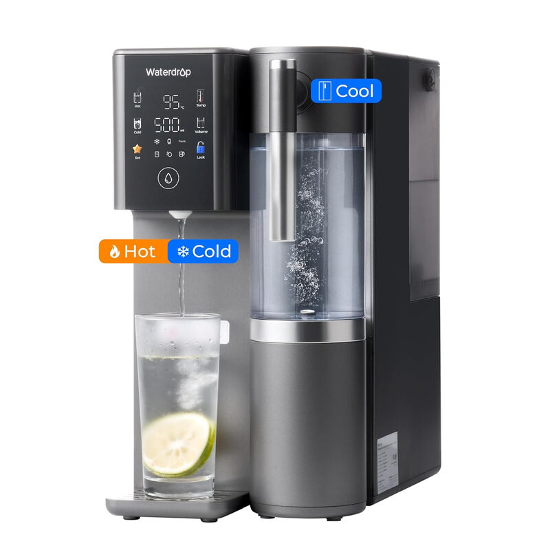Waterdrop WD-A2 Countertop Reverse Osmosis System, Home and Cold RO System, Portable Pure Water Tank, Bottle-less Water Cooler, 6 Temperature Settings, 3:1 Pure for Drain