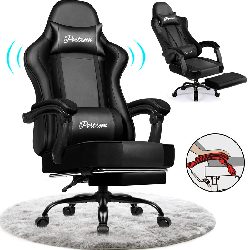 GTIMEX Gamingstoel Ergonomische bureaustoel met uitschuifbare voetensteun Gamingstoel met hoofdsteun en lendensteun Beklede gamingfauteuil 150 kg In hoogte verstelbare gamingstoel