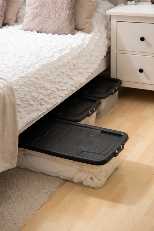 Curve Under Bed Box with Lid-Clear /Black Lid 30L