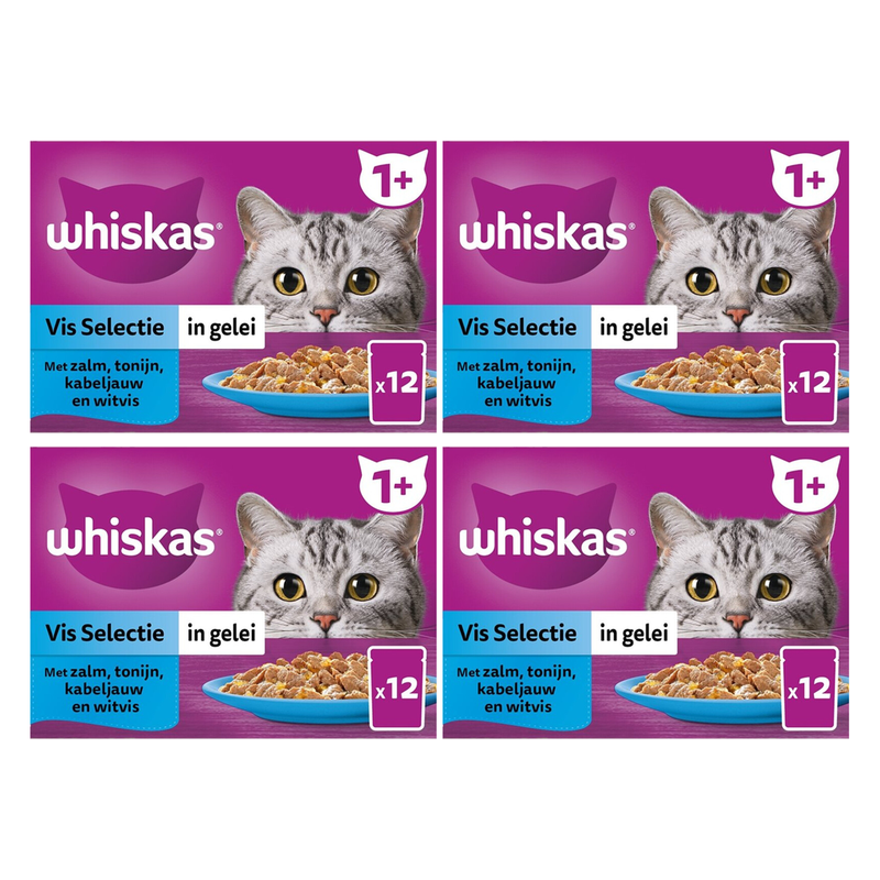 Whiskas Nourriture humide pour chats adultes Sélection de poissons en gelée Multipack 12 x 85 g * 4