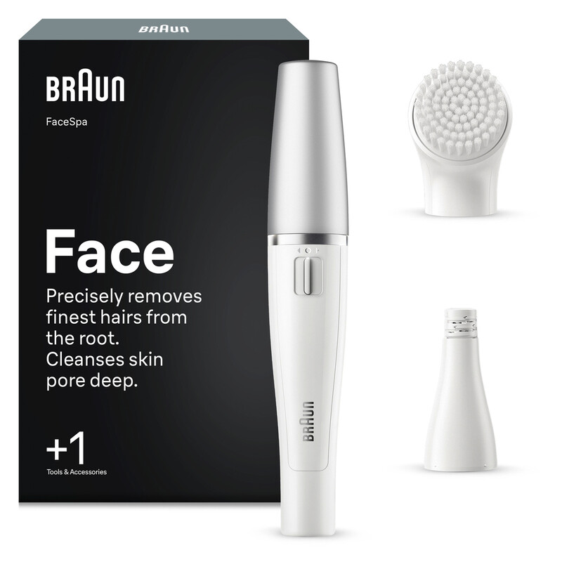 BRAUN FaceSpa Gesichtsepilierer & Reinigungssystem, Batteriebetrieben, Weiß/Silber