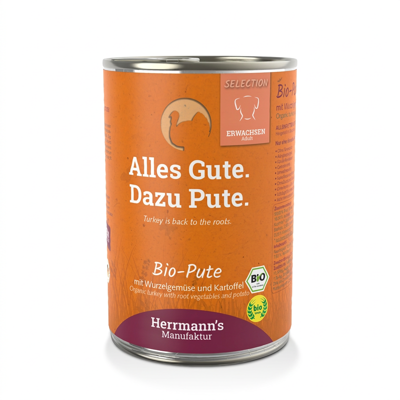 HERRMANN'S MANUFAKTUR biologisch kattenvoer voor volwassen katten met kalkoen 400 g
