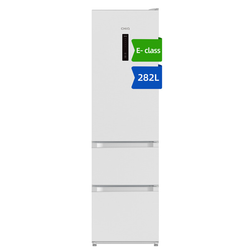 JKR282WWE 282L 54cm Wide Black White No Frost 3-Door Fridge Freezer with Freezer Draw