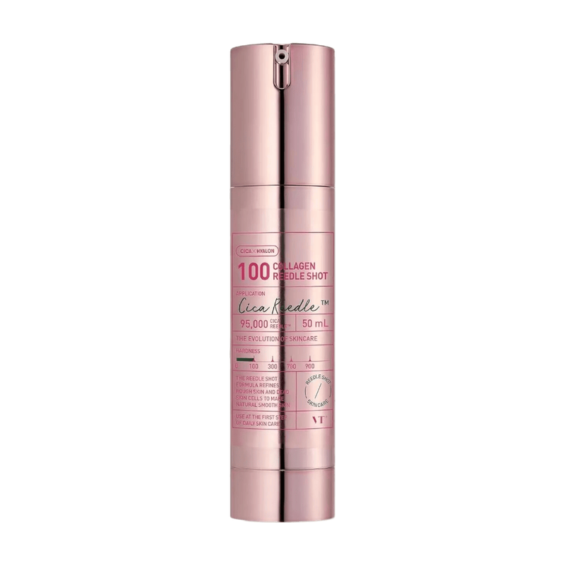 VT Cosmetics Collagen Reedle Shot 100 Serum, Roze Huidbooster voor een vollere, stevigere & stralende huid, 500 Da laagmoleculair extract, Spicule microneedle behandeling, K-Beauty gezichtsserum, 1,69 fl oz (50 ml)