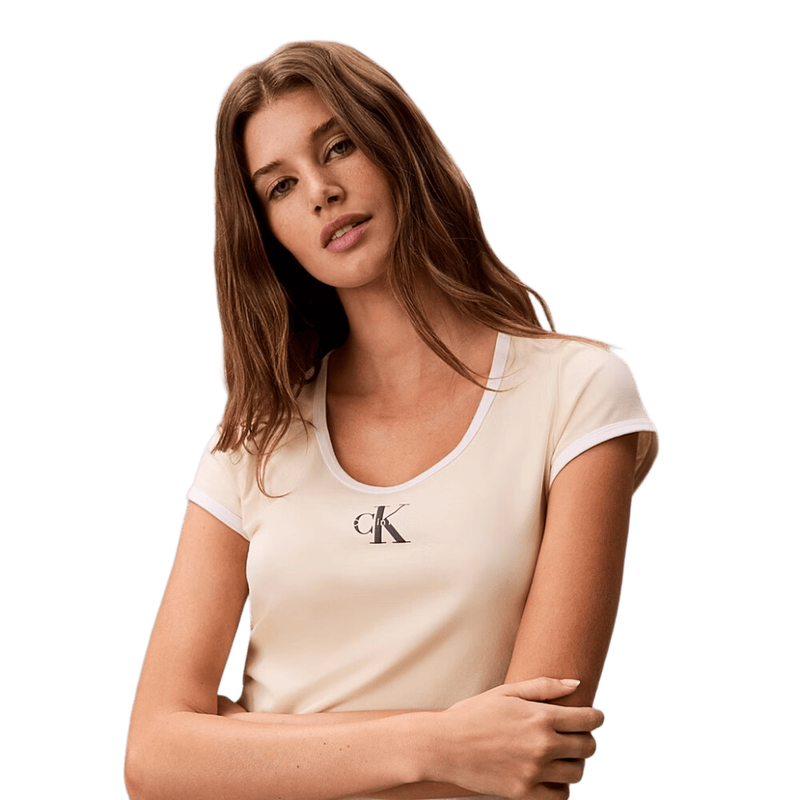 Calvin Klein Slim Cotton Stretch Ringer T-Shirt - Vanilla Custard