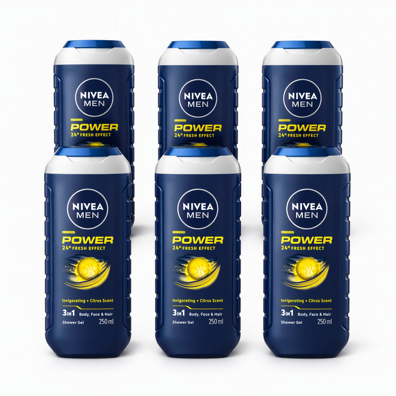 NIVEA Men Douchegel 3-in-1 Power 24h Fris Effect - 250 ml (6-Pack)