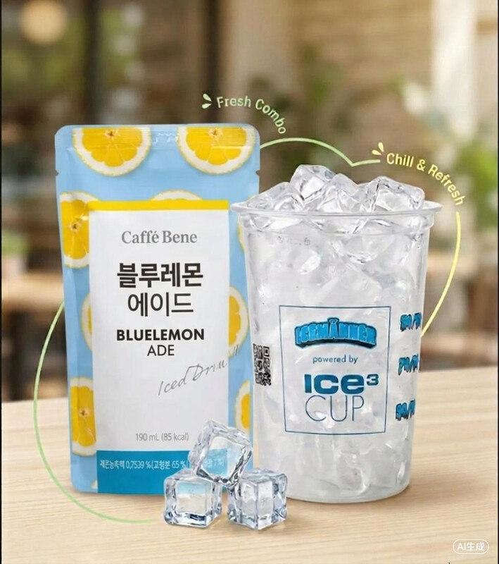 Caffe Bene Blue Lemon Ade Beutel 190 ml mit Eisbecher