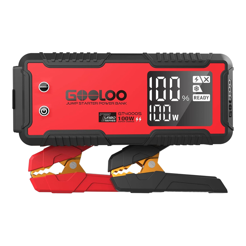 【94 na promotie】GOOLOO (GOOLOO5) GT4000S jumpstarter 4000 A auto-startbooster 100 W tweerichtings snelladende draagbare auto-acculader-boosterpack voor 10 L dieselmotoren en alle benzinemotoren, superveilige lithium-startbox voor 12 V voertuigen