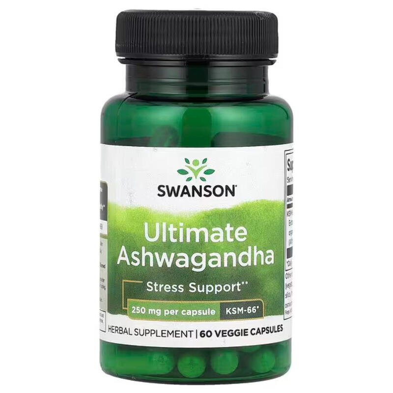 Swanson Green Ashwagandha Ksm-66 Stress Support 250Mg Capsules - 60 Vegan Capsules