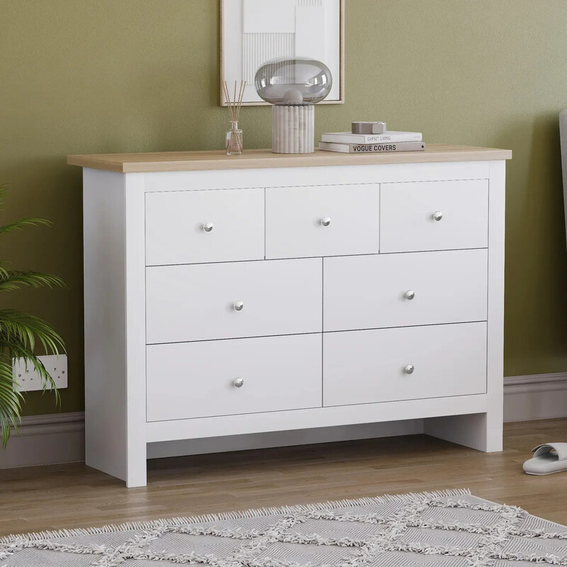 Vida Designs Drawer Chest Arlington 7 Drawers White/Oak Effect