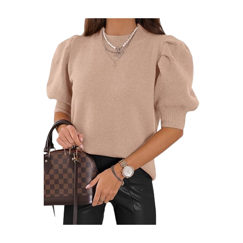 Women's Puff Short Sleeve Sweater Tops 2024 Spring Summer Trendy Crew Neck Casual T S