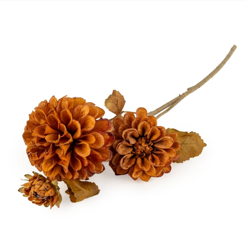 Candlelight Orange Artificial Dahlia Flower Stem Burnt 66Cm
