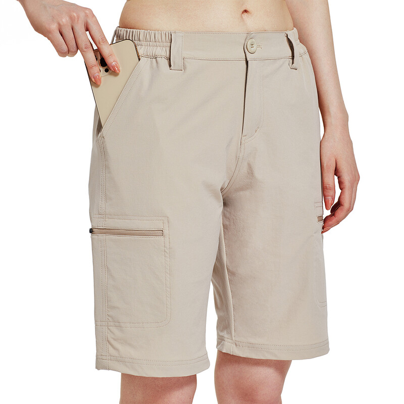 WILLIT Women's 10" Hiking Cargo Shorts Stretch Golf Active Long Shorts Quick Dry Outdoor Summer Khaki L