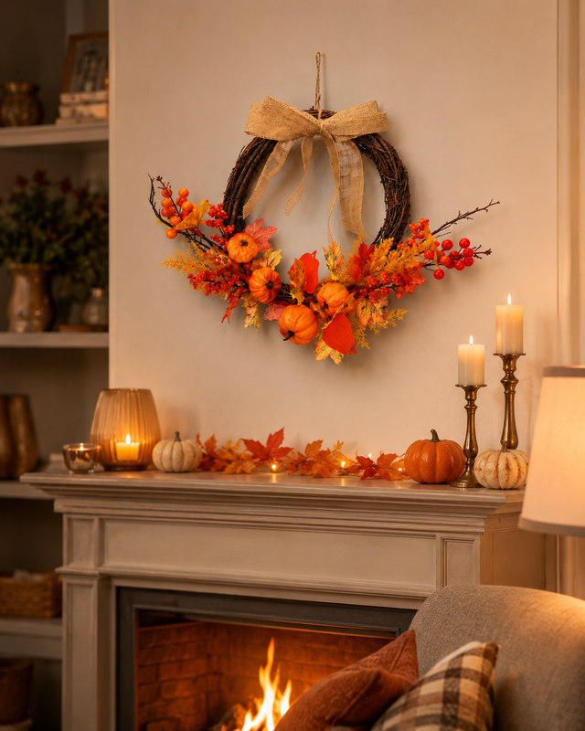 Festive 40cm Pumpkin Leaf Wreath