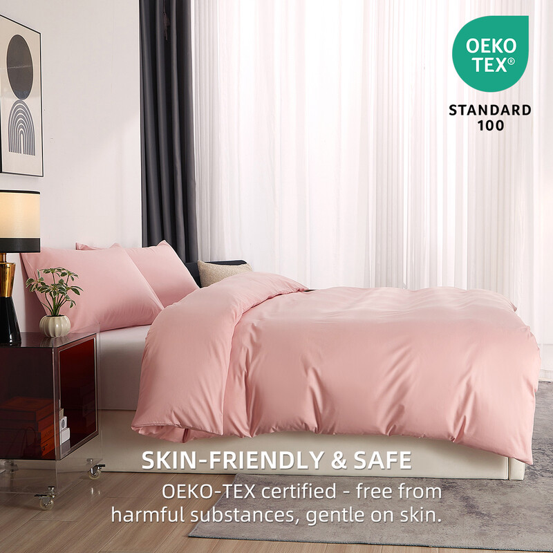 Meeallhome 100% katoenen dekbedovertrekset 200*200 cm/65*65 cm*2 Roze