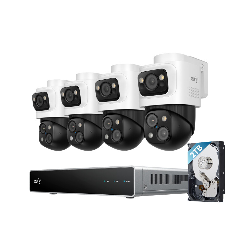Eufy Security, Caméra Surveillance Poe, Système De Sécurité Nvr S4 Max, Caméra Bullet Ptz 3 Objectifs 16 Mpx, Ptz 360°, Zoom Auto × 8, Vision Intelligente Et Nocturne, Enregistrement, Disque Dur 2 To