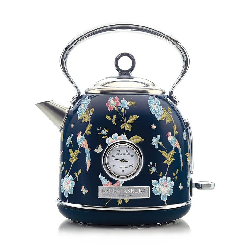 VQ Laura Ashley Retro Dome Kettle, 1.7L, Rapid Boil, Hand-Applied Elveden Navy Print,