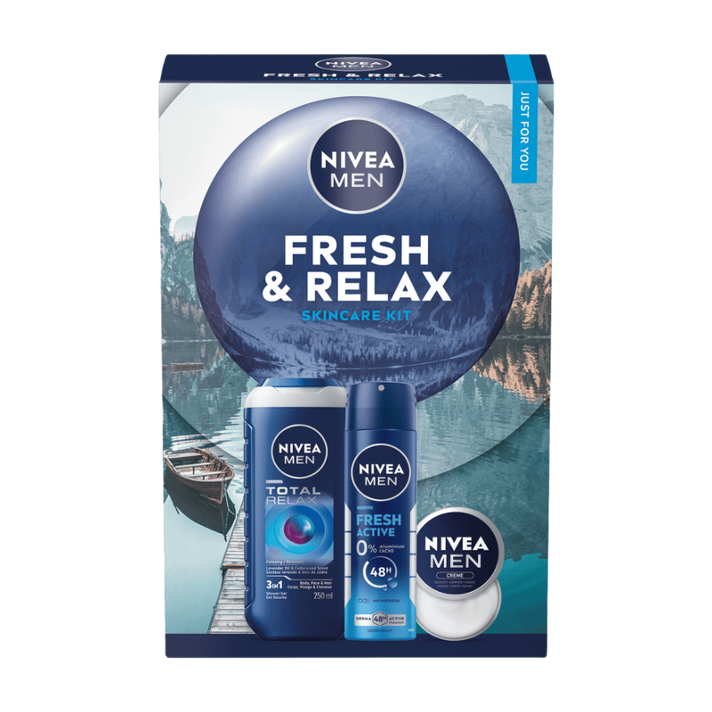 NIVEA MEN Fresh & Relax Cadeauset voor Heren - met Douchegel, Deodorant & Crème - Vadersdag Cadeau & Kerstcadeau - 430 ml