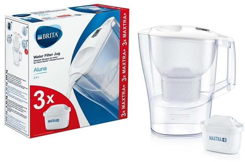 BRITA Aluna Cool Memo Wasserfilterkanne 2,4 L | 3x Maxtra Pro Pure Performance Filter | Filtererinnerung | Weiß