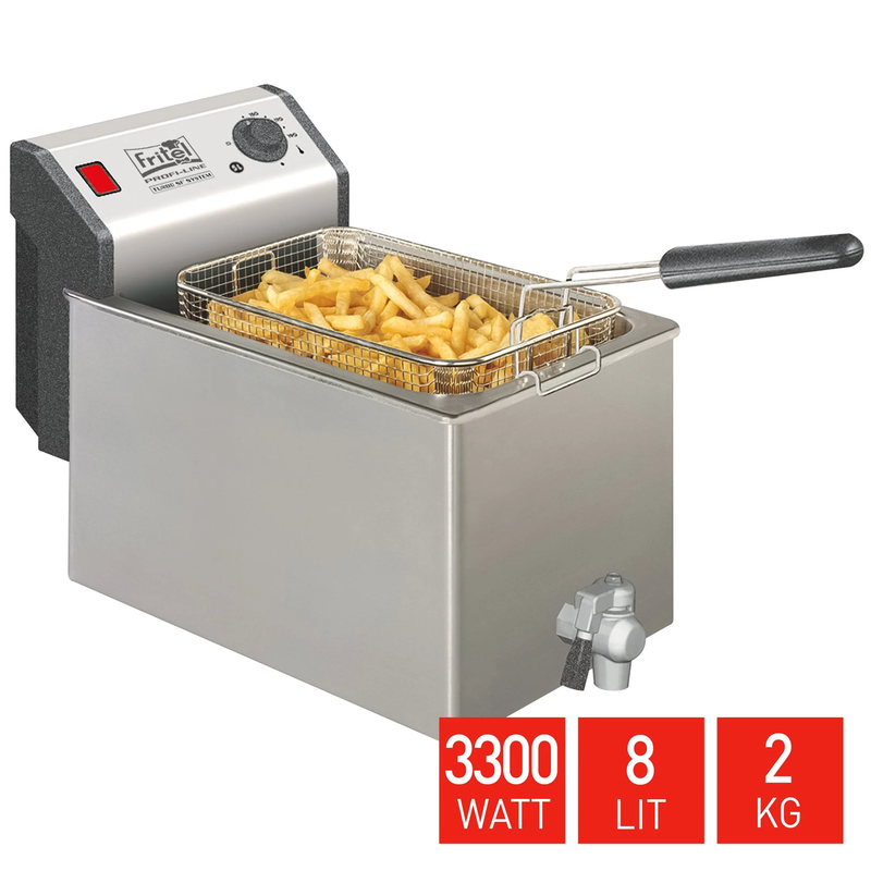 Fritel Friteuse Profi 4620 - Professionele Friteuse/Friteuse voor Horeca - 8 L - 3300 W - Stofdeksel - Aftapkraan - Geschikt voor Olie en Vast Vet