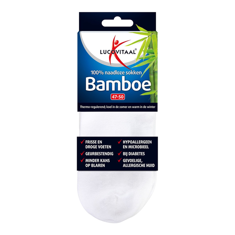 Lucovitaal Bamboe enkelsok wit Maat 47-50