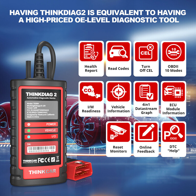 Thinkcar Thinkdiag 2 Can Fd All Systems 15 Reset Services Ecu Coding Obd2 Scanner Car Diagnostic Tool With 1 Year Software Subscription 810094610302