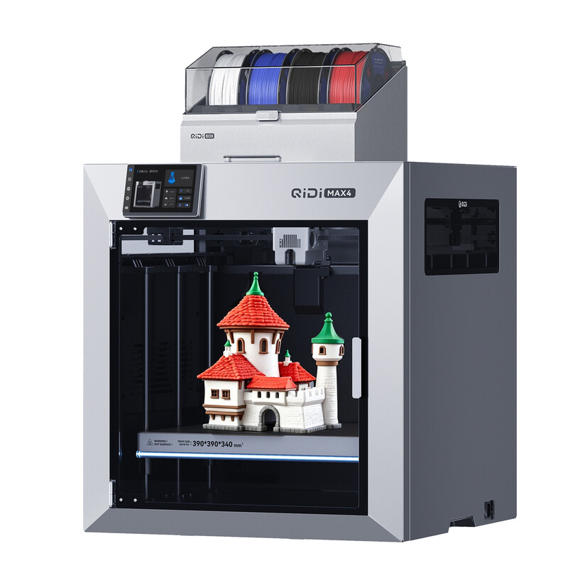 QIDIxJOYBUY Max4 Combo 3D-printer, 390 x 390 x 340 mm groot bouwvolume, 65°C verwarmde kamer, FDM 3D-printers, max. 800 mm/s hogesnelheid, ondersteunt tot 16 kleuren en meerdere materialen met Qidi Box, automatische bednivellering