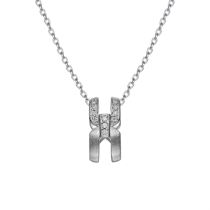 ALAIN MICHAL Intertwine S925 Collier en Argent Sterling - Finition Givrée avec 43 Diamants Synthétiques Blancs, Pendentif Statement