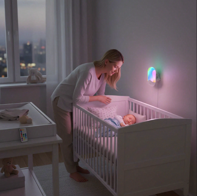 Arlgsite Ferngesteuertes RGB-Nachtlicht 7 Farben, SMD-LED 0,5 W 110–220 V ABS + Metall, Zeitschaltfunktion für Schlafzimmer und Kinderzimmer