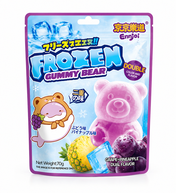 ENNJOI Frozen Gummy Bear met ananas- en druivensmaak, 70 g