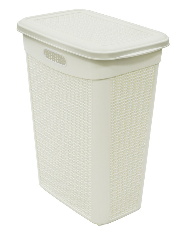 Knit Design Slim Lidded Laundry Basket – White