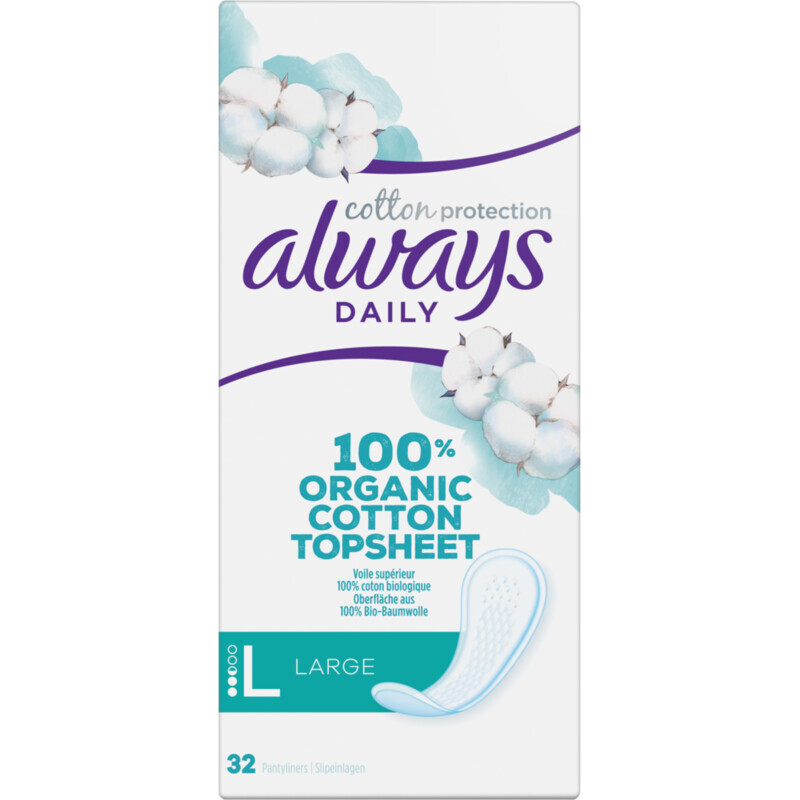 Always Dailies katoenen bescherming, grote inlegkruisjes, 32 stuks