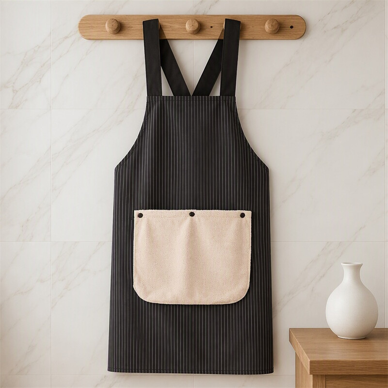 Huacan schort met afneembare handdoek, dik en slijtvast, water- en oliebestendig voor keuken en huishouden, zwart