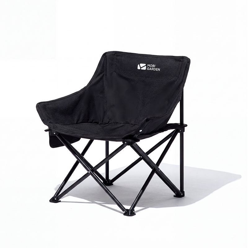 Mobi Garden, Portable Folding Moon Chair for Camping, Fishing, Picnic, Black, Wide 64.5cm seat, High-Duty Load capacity, Durable and Tear-Resistant