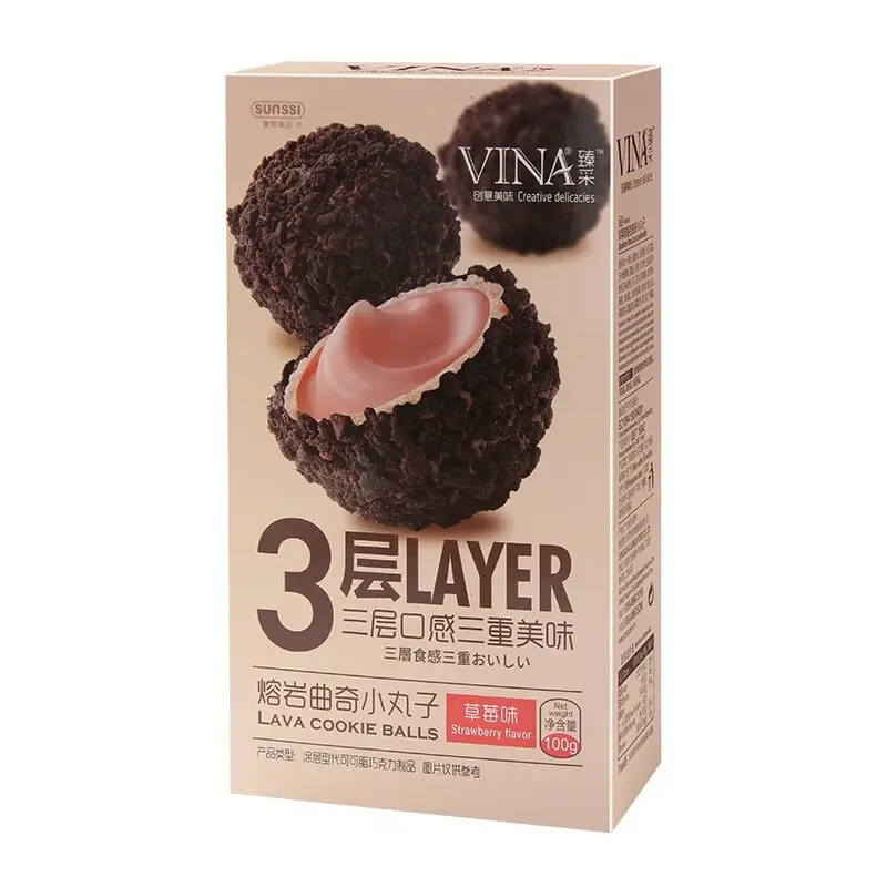 VINA Koekjes met vloeibare chocoladevulling, aardbeiensmaak, 100 g