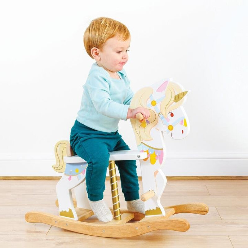 Le Toy Van Magical Wooden Rocking Unicorn - Baby & Toddler Ride-On Rocking Horse Animal, Perfect for Imaginative Play