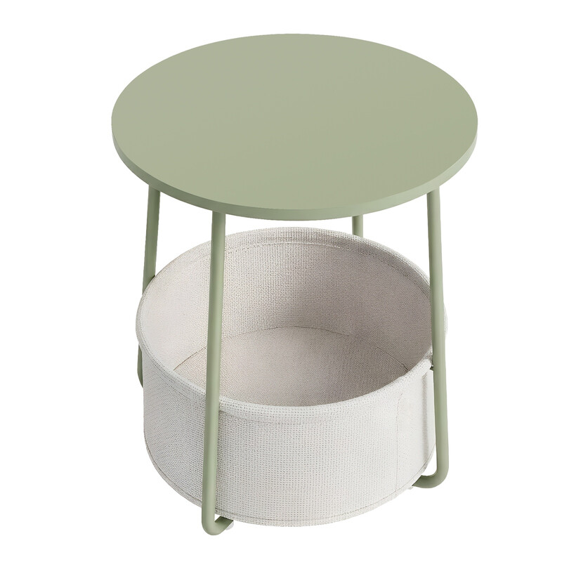 JOYFURNOS Runder Tisch, Beistelltisch, Couchtisch, Wohnzimmertisch, mit Stoffkorb, Nachttisch, grün