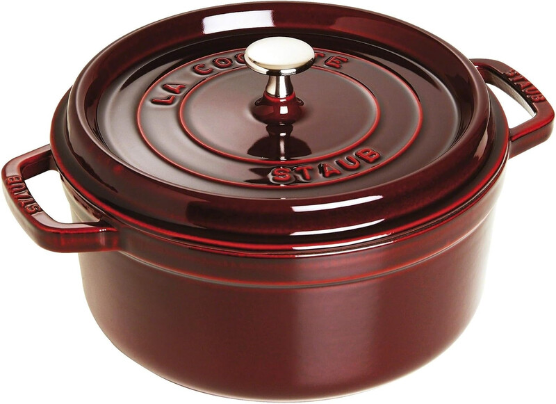 STAUB Gusseisen-Braäter/Cocotte mit Dampfeinsatz, rund 26 cm, 5,2 l, mit matt-schwarz emailliertem Innenteil, Grenadine