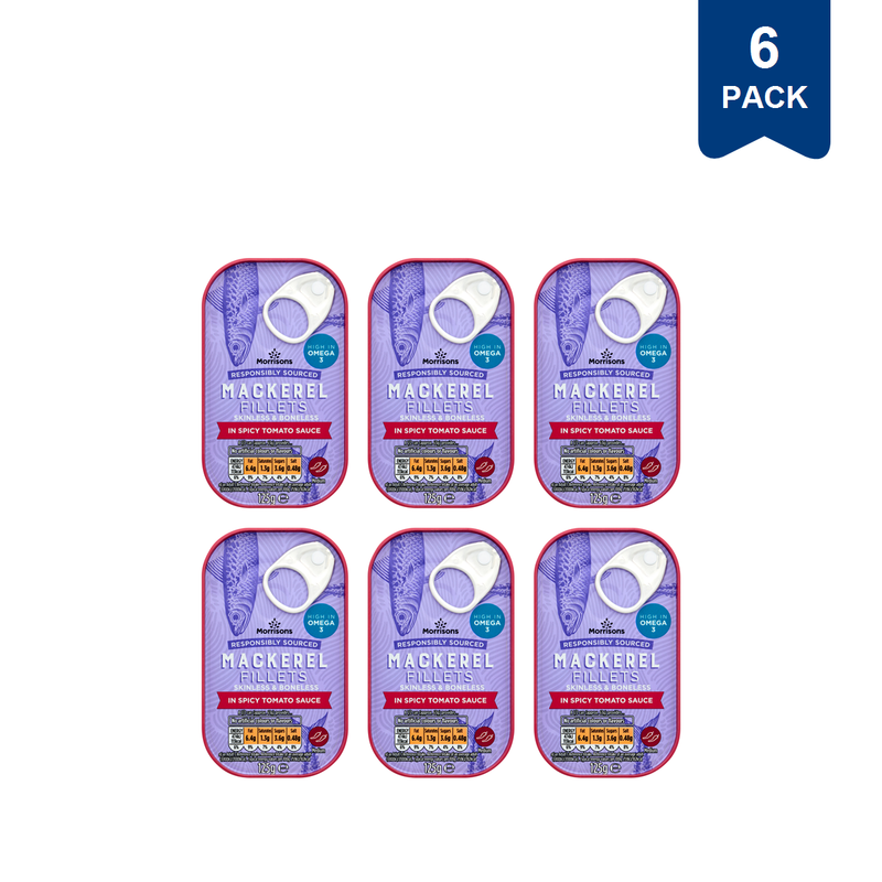 Morrisons Mackerel Fillets In Spicy Tomato Sauce 125g (6 Packs)