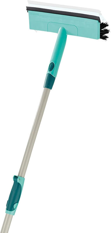 LEIFHEIT Fensterwischer Brush mit Teleskopstiel, 200 cm, für Trockenwischen, Gummisqueegee und Reinigungsbürste, Teal-Schwarz