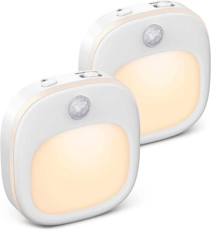 Arlgsite 2-pack nachtlampje op batterijen met bewegingsdetectie, 5-traps dimming, 3 kleurtemperaturen, SMD-led 1 W 100-240 V ABS + metaal voor slaapkamer, gang, toilet