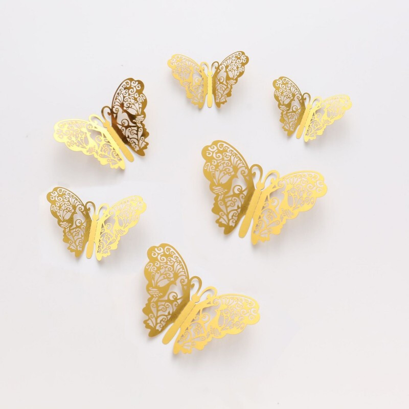 24 stuks 3D 10 cm x 10 cm vlinder-wandstickers, gouden vlindertjes, kamerdecoratie, wanddecoratie