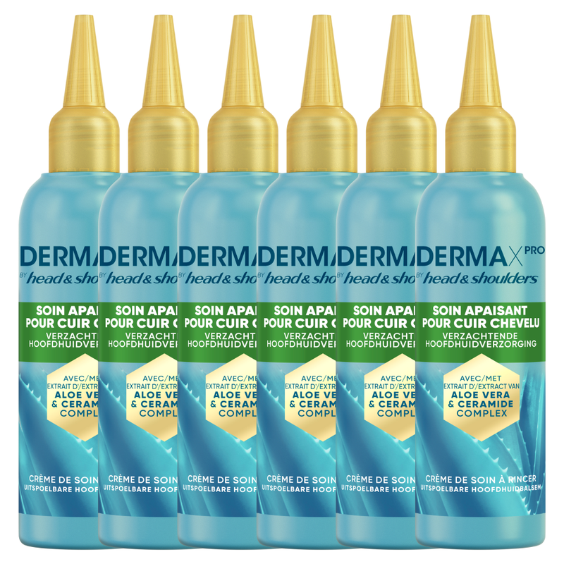 DermaXPro by Head & Shoulders Verzachtende Hoofdhuidverzorging 6x145ml Met aloë vera-extract en ceramidecomplex. Kalmeert de jeukende hoofdhuid onmiddellijk en verhoogt de vochtbalans. Voelt licht aan