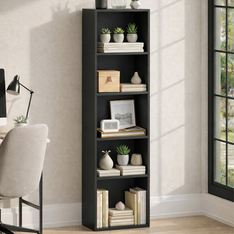 Vida Designs Furniture Bookcase: Oxford 5 Tier Cube Organizer Shelf in Black for Your Living Room Storage Needs