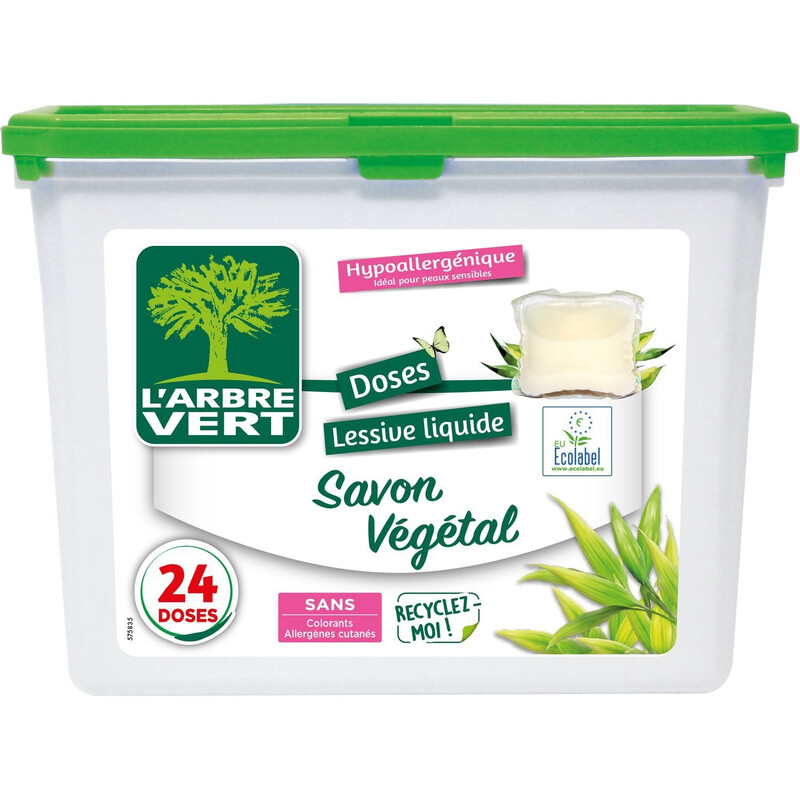 Lessive Capsules L'Arbre Vert MO3450601046735 – Savon Végétal, 24 Lavages, Hypoallergénique - vue 1