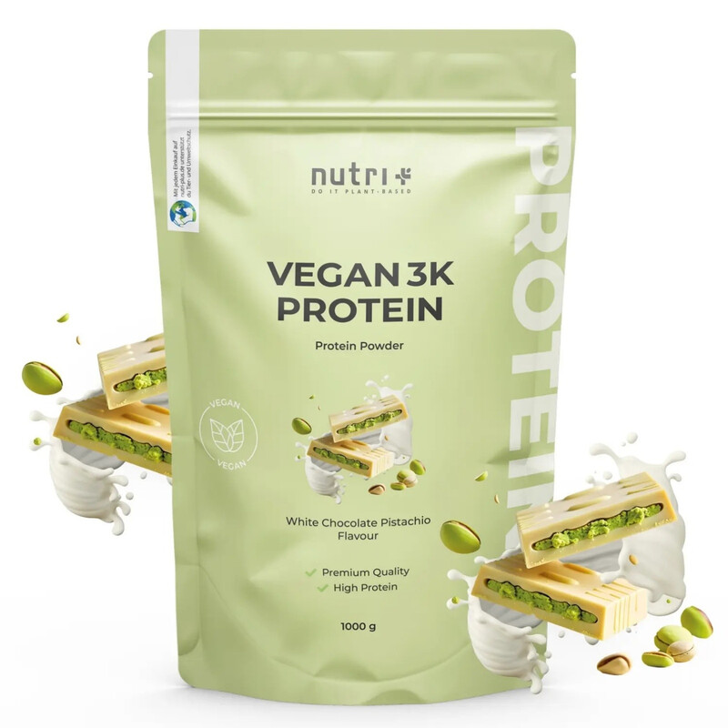 Nutri+ 3K Proteinpulver Vegan 1 kg Weiße Schokolade Pistazie