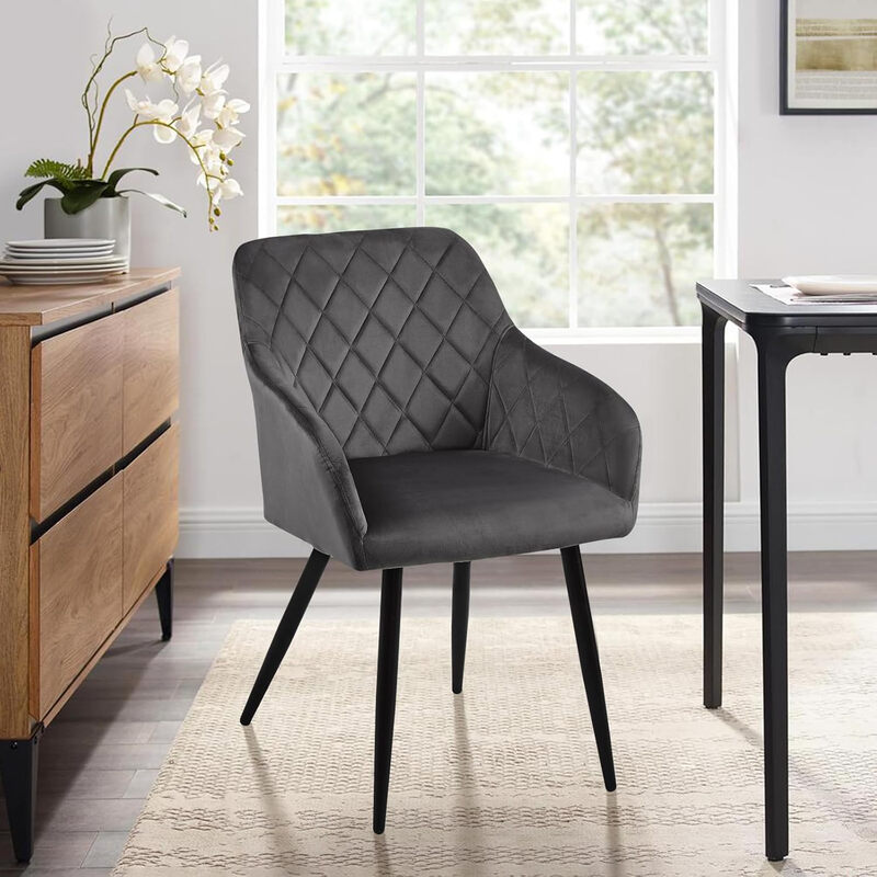 CLIPOP Velvet Dining Chairs Set of 2 Upholstered Living Room Armchair with Metal Legs Reception Leisure Corner Chair for Lounge 0016 single grey 41*51*83 cm