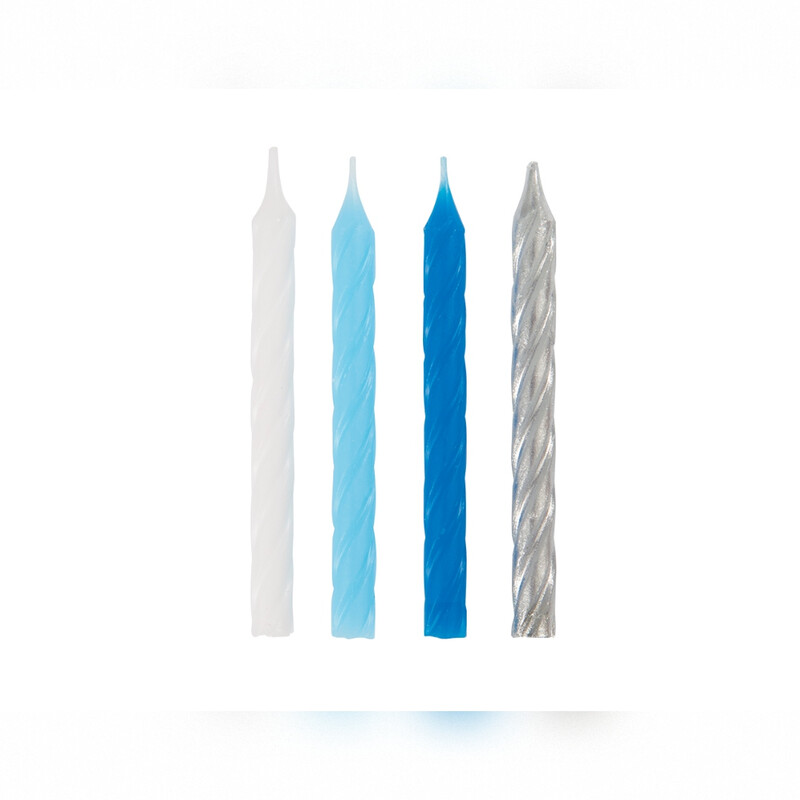 Unique Birthday Candles, Blue, White & Silver, 24 pack